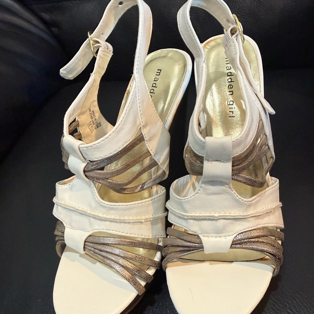 Madden Girl Cream and Gold Strappy Sandals